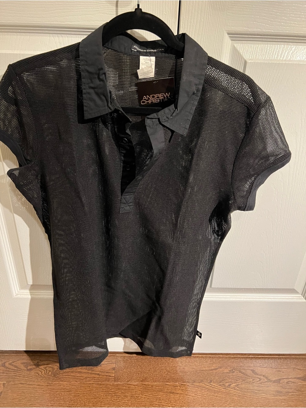Andrew Christian Black Sheer Mesh Polo Shirt